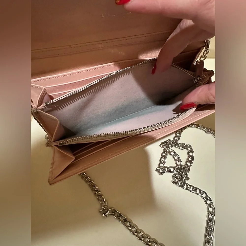 Dior Light Pink Lambskin Cannage Wallet on Chain